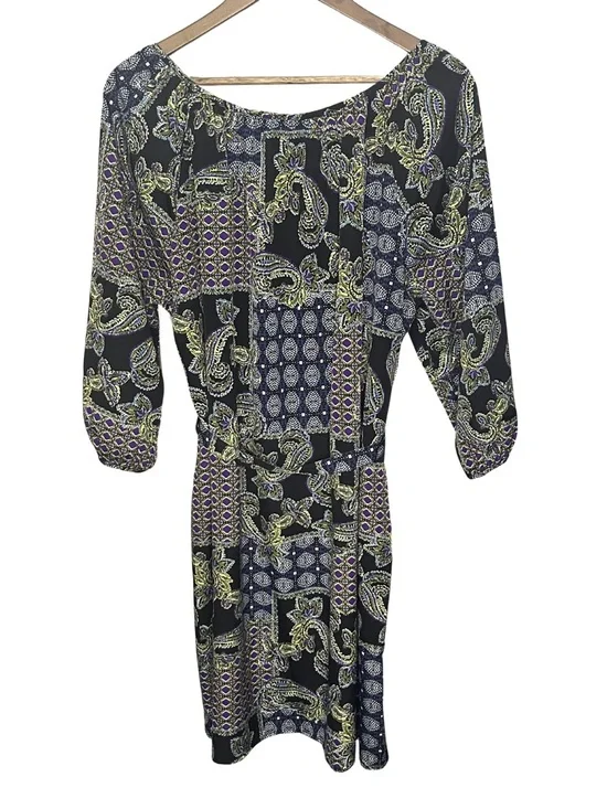 Cato Womens Shift Dress XL Chic Black Paisley Print Colorful Business Casual Tie - Picture 2 of 7